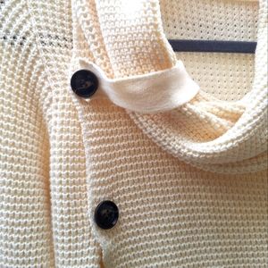 Button Cowl / Turtleneck Knit Cardigan S/M